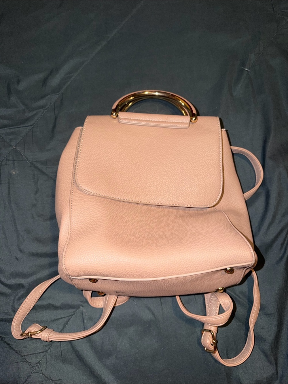 Blush Pink Leather Backpack Handbag with Gold Handle
